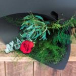 BOUQUET ~ Designer : Northside Flower Market ~ Flowers & Foliage : single red rose, eucalyptus, Sea Star Fern™